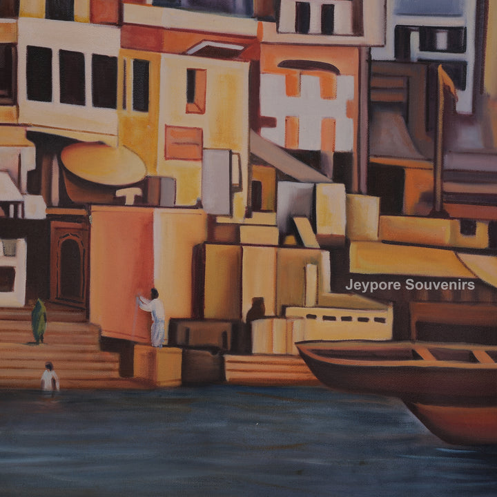 Handcrafted Banaras Ghat Canvas Painting