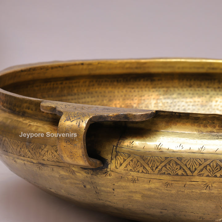 Antique Brass Urli with Hammered Finish &amp; Side Handles