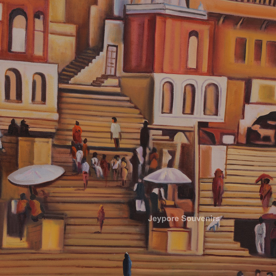 Handcrafted Banaras Ghat Canvas Painting