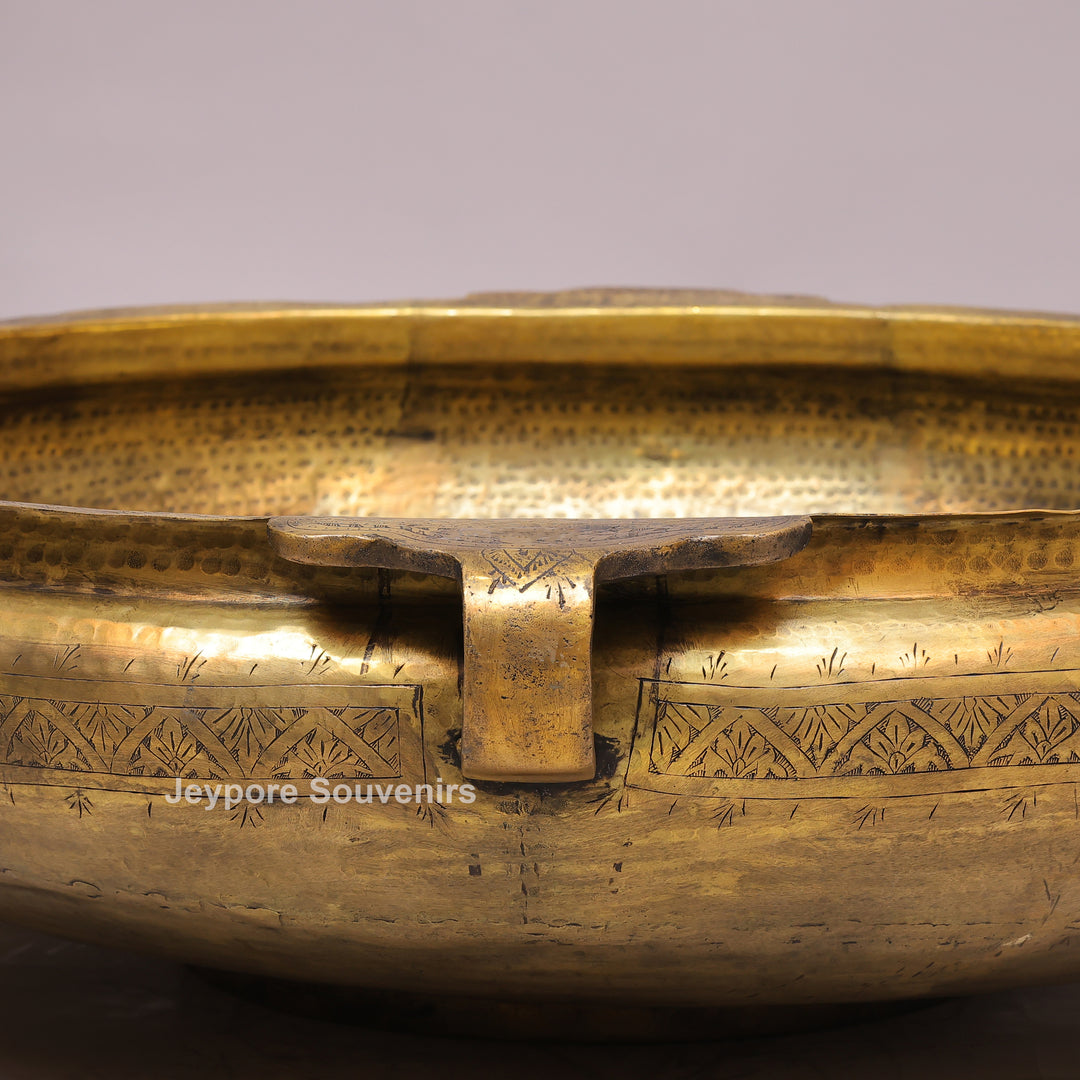 Antique Brass Urli with Hammered Finish &amp; Side Handles