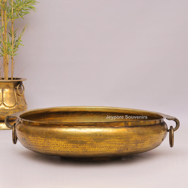 Antique Finish Brass Urli Bowl With Side Handles