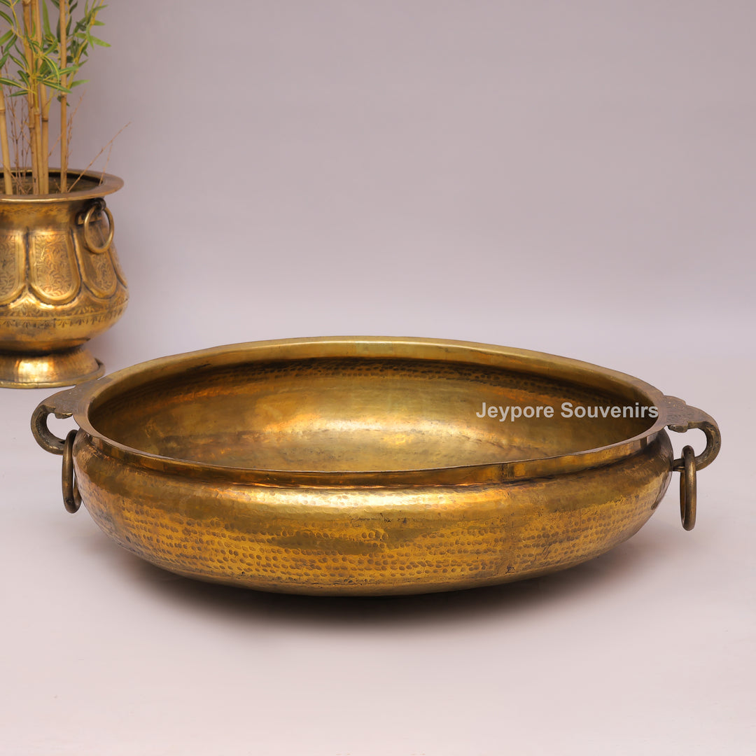 Antique Finish Brass Urli Bowl With Side Handles