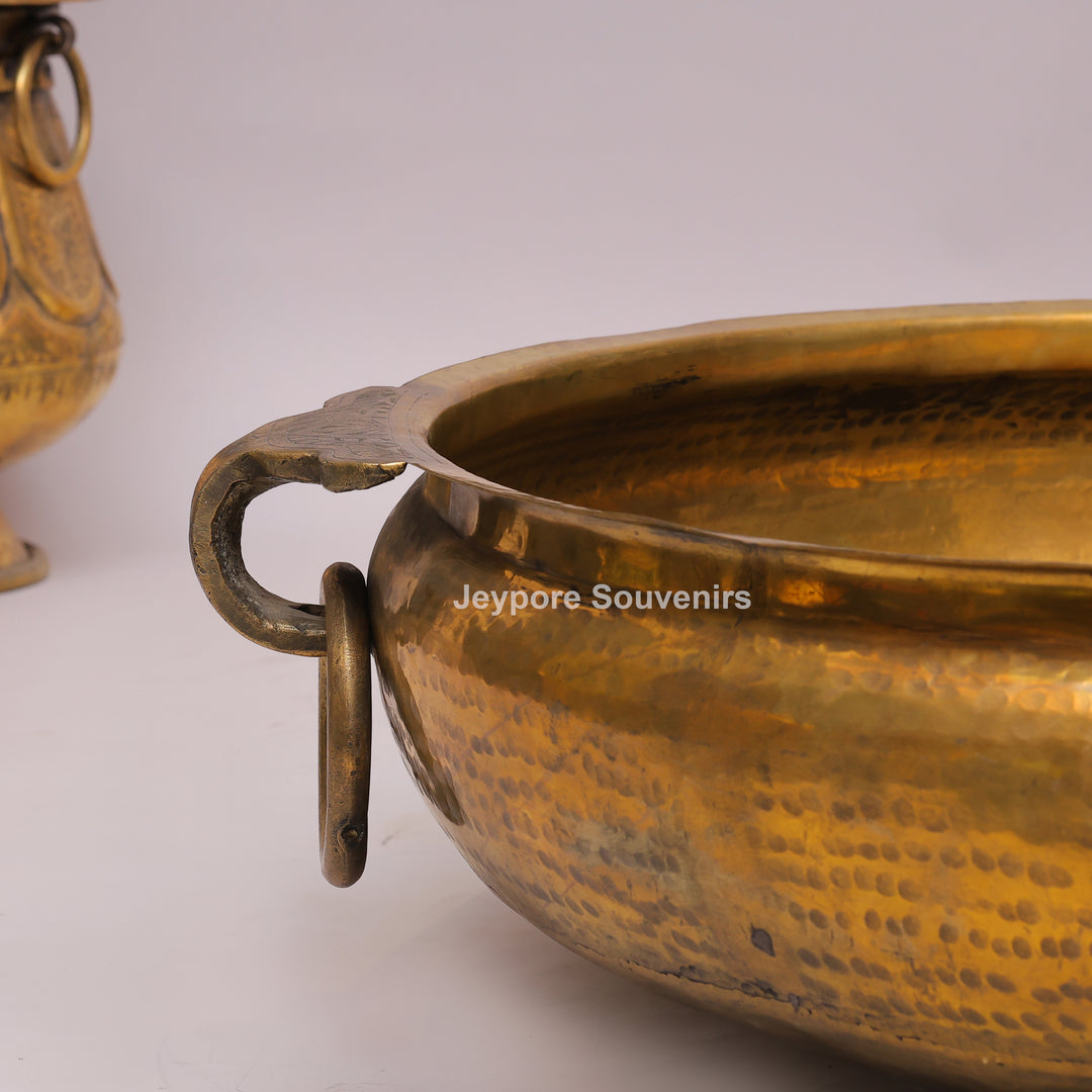Antique Finish Brass Urli Bowl With Side Handles