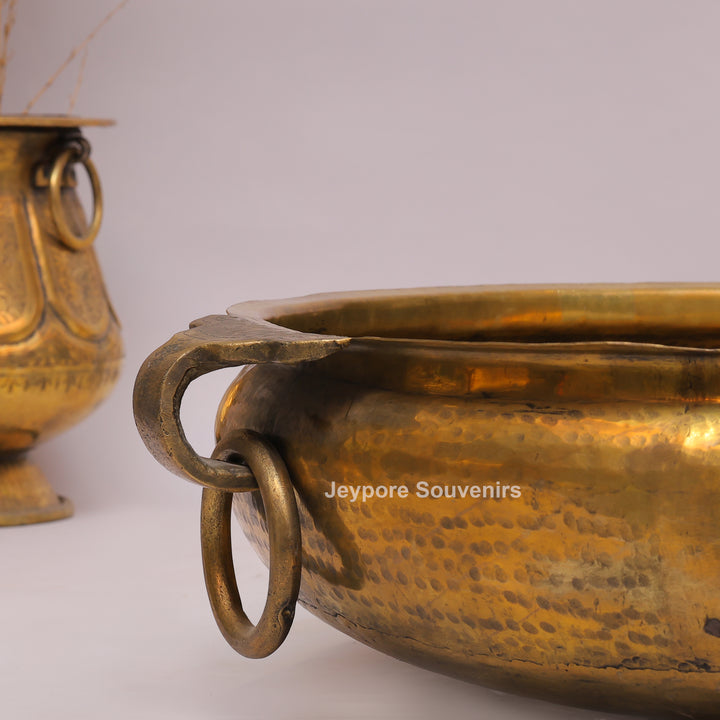 Antique Finish Brass Urli Bowl With Side Handles