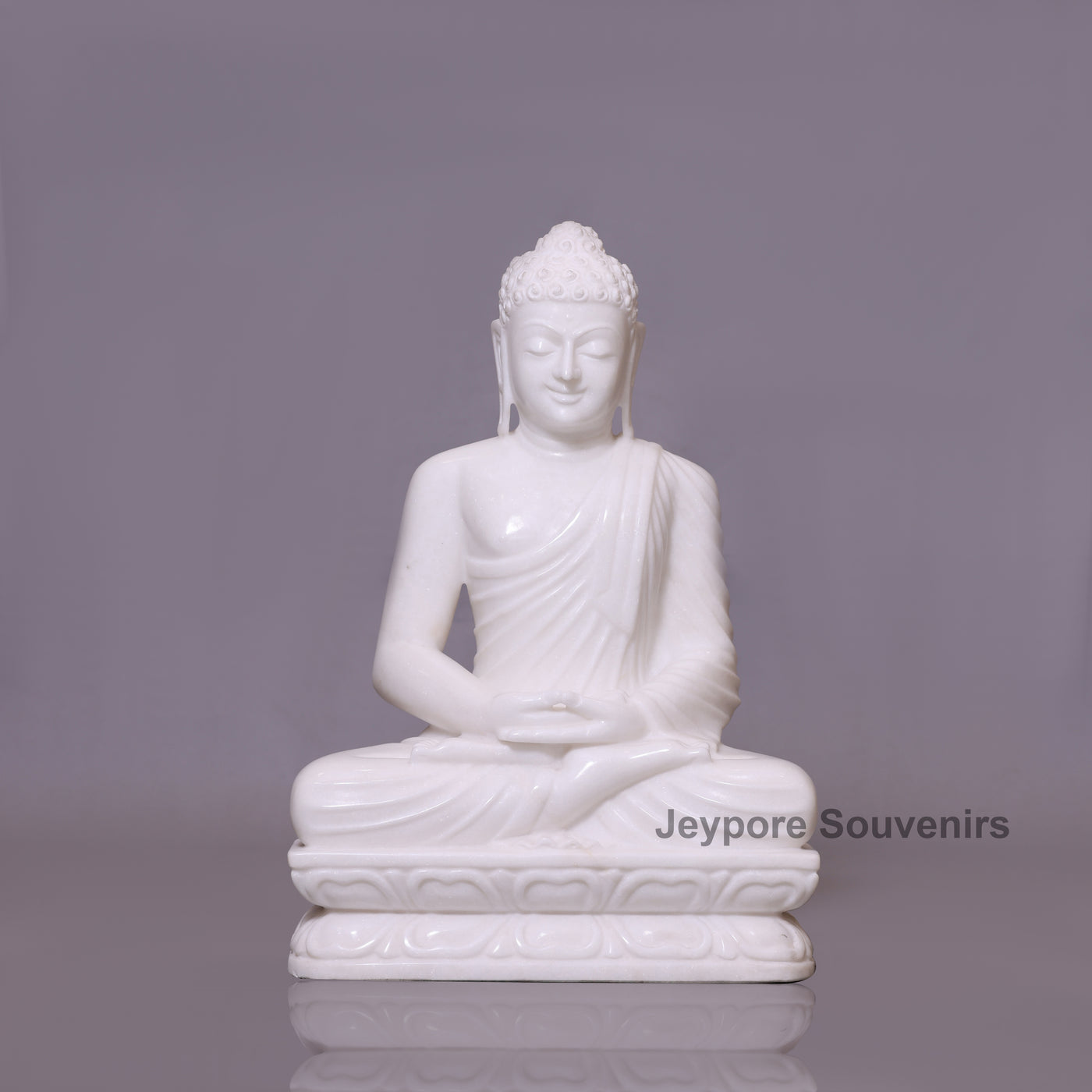 24" Pure White Marble Lord Buddha Statue