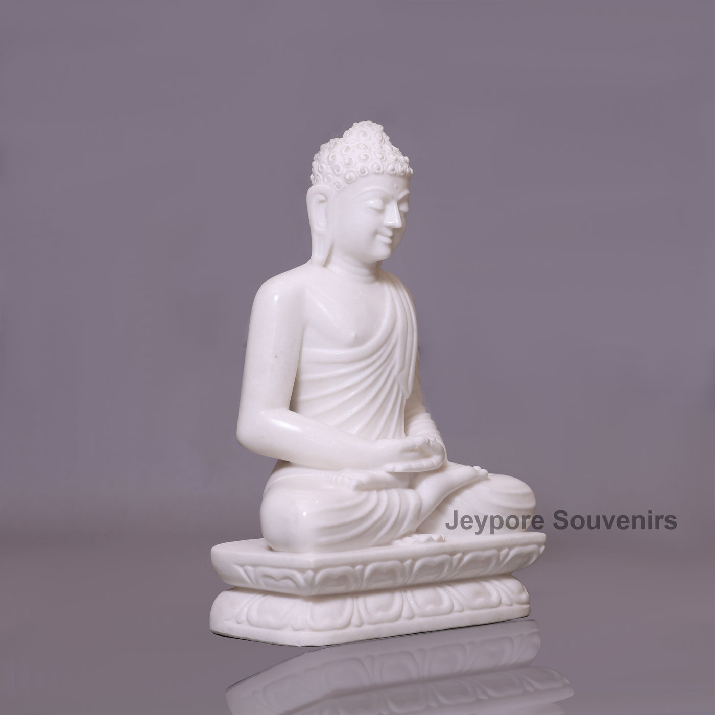 24" Pure White Marble Lord Buddha Statue