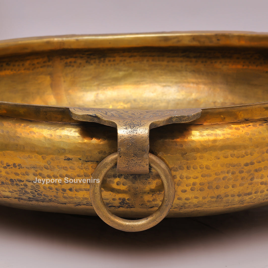Antique Finish Brass Urli Bowl With Side Handles