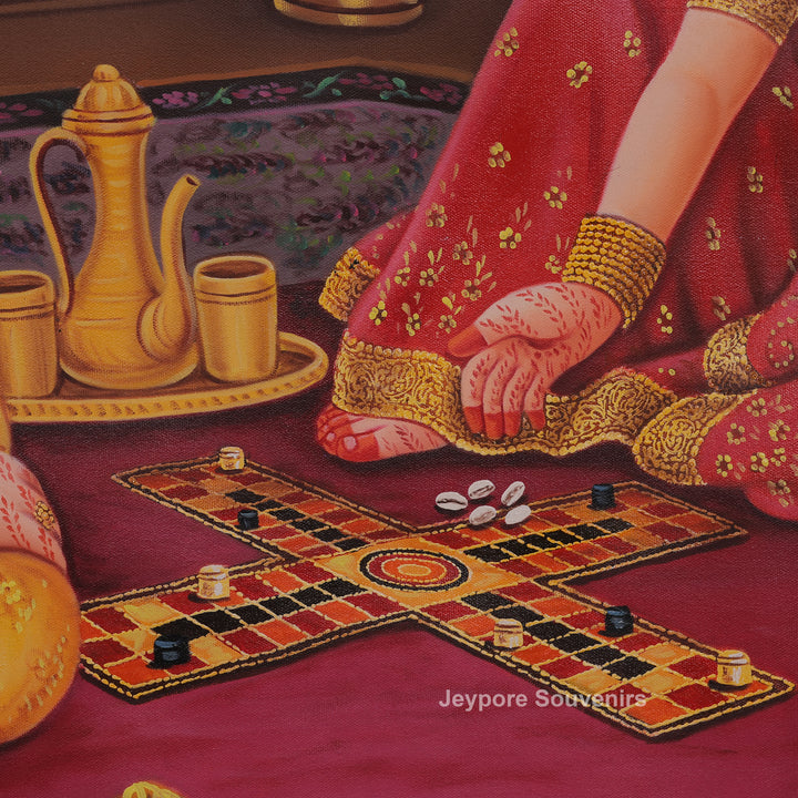 Traditional Indian Royal Ladies Playing Chausar Canvas Painting