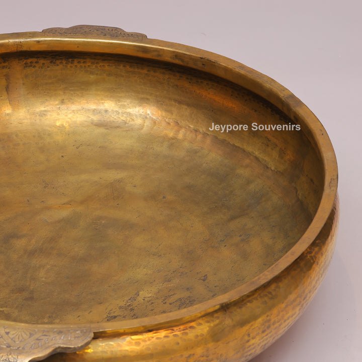 Antique Finish Brass Urli Bowl With Side Handles