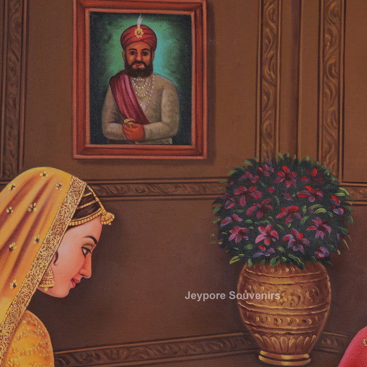 Traditional Indian Royal Ladies Playing Chausar Canvas Painting