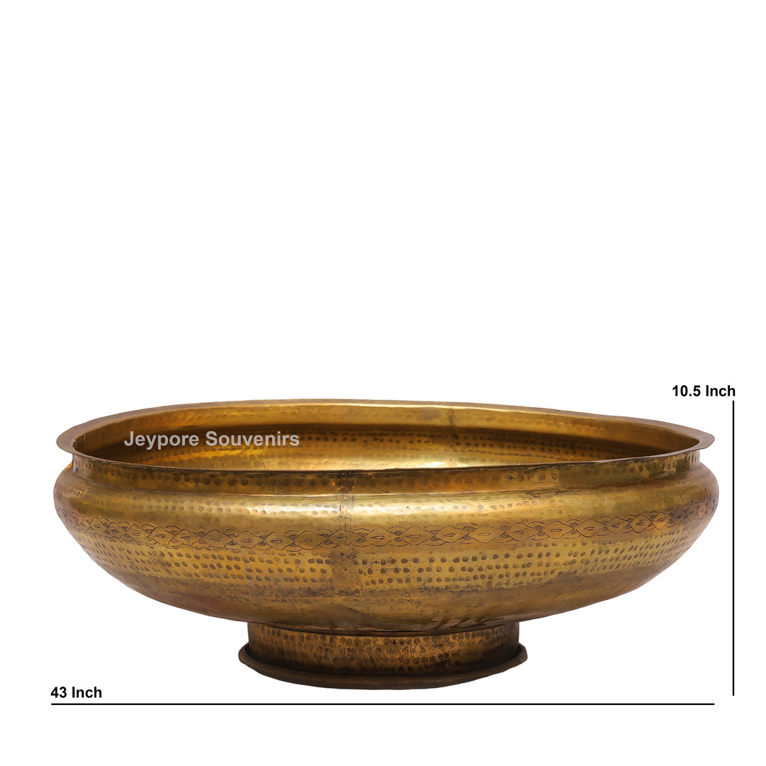 Handcrafted Brass Urli Bowl with Hammered Finish &amp; Pedestal Stand