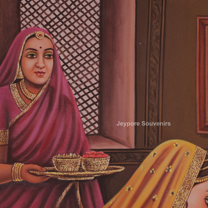 Traditional Indian Royal Ladies Playing Chausar Canvas Painting