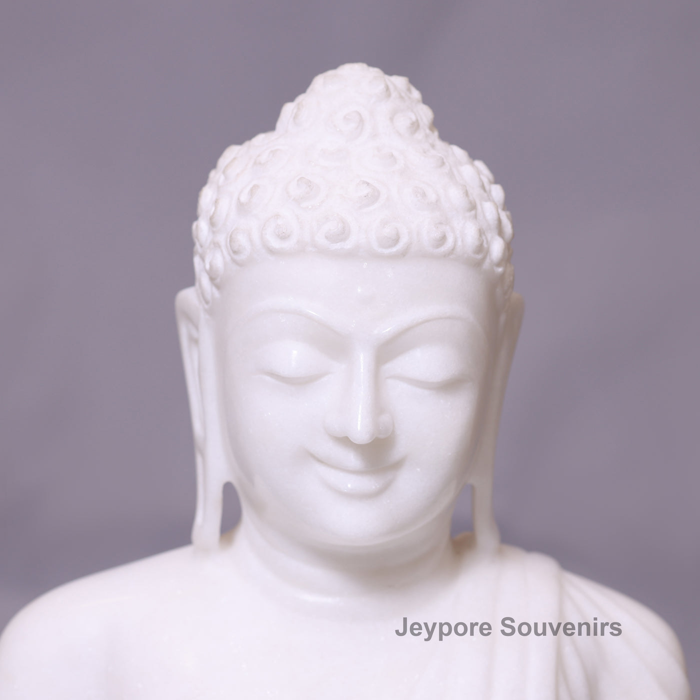 24" Pure White Marble Lord Buddha Statue
