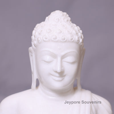 24" Pure White Marble Lord Buddha Statue
