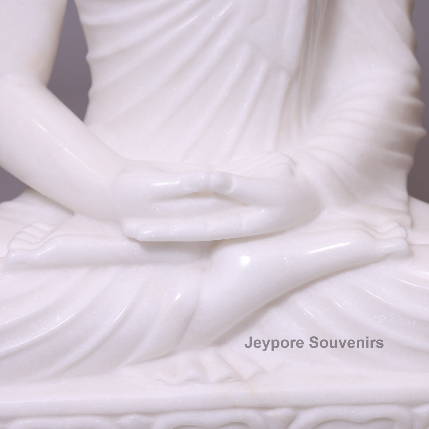24" Pure White Marble Lord Buddha Statue