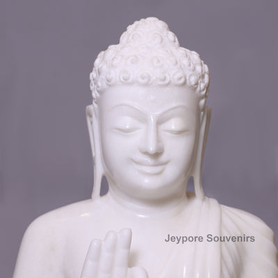 24" Pure White Marble Teaching Mudra Lord Buddha Idol