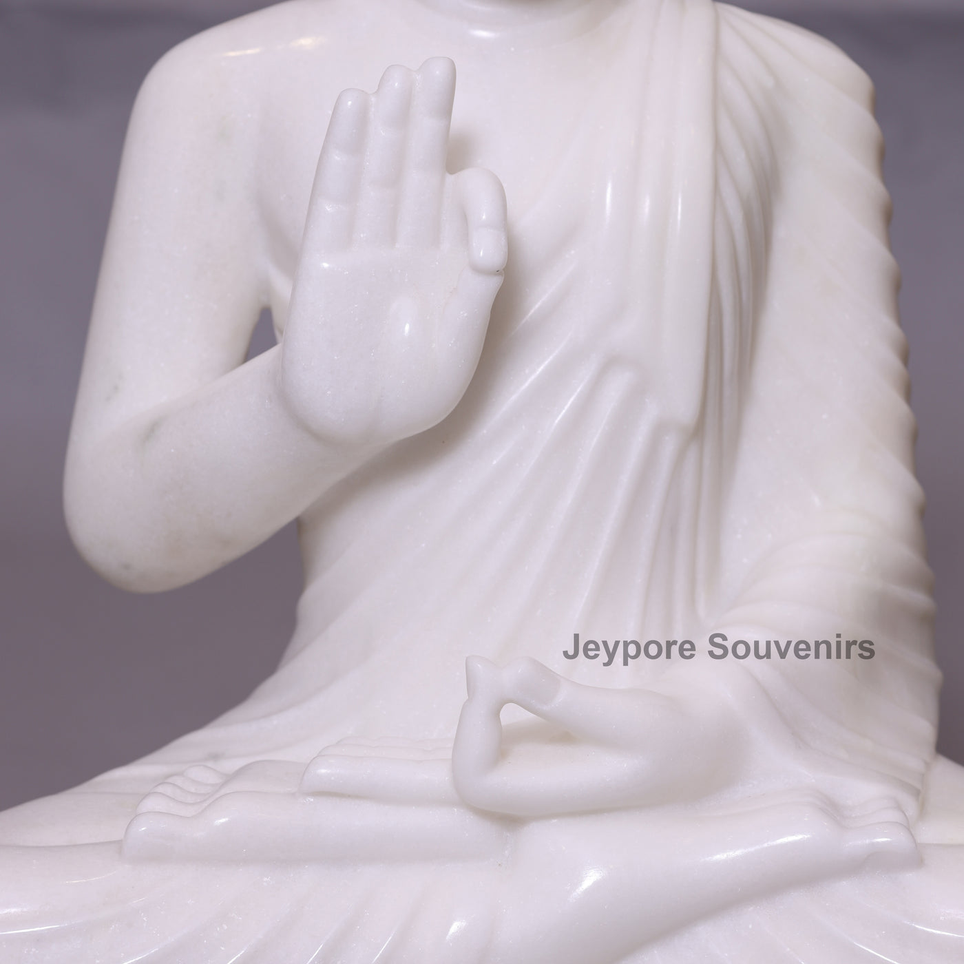 24" Pure White Marble Teaching Mudra Lord Buddha Idol