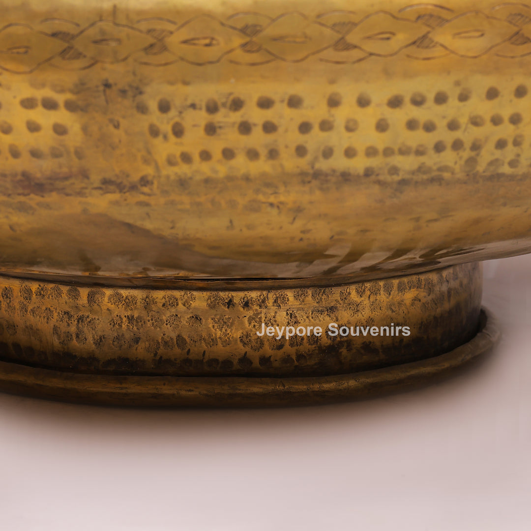 Handcrafted Brass Urli Bowl with Hammered Finish &amp; Pedestal Stand