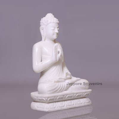 24" Pure White Marble Teaching Mudra Lord Buddha Idol
