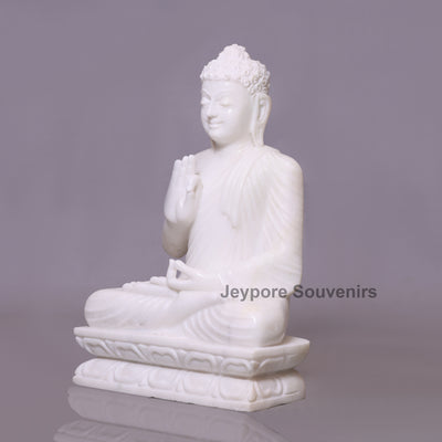 24" Pure White Marble Teaching Mudra Lord Buddha Idol