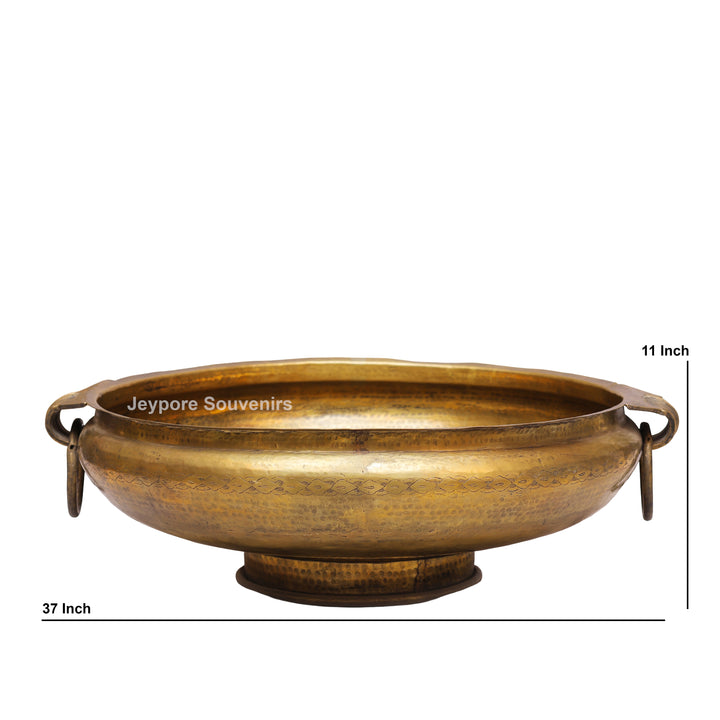 Handcrafted Brass Urli with Side Handles &amp; Pedestal Stand