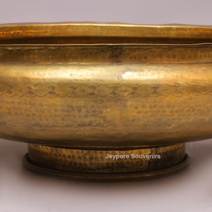Handcrafted Brass Urli with Side Handles &amp; Pedestal Stand