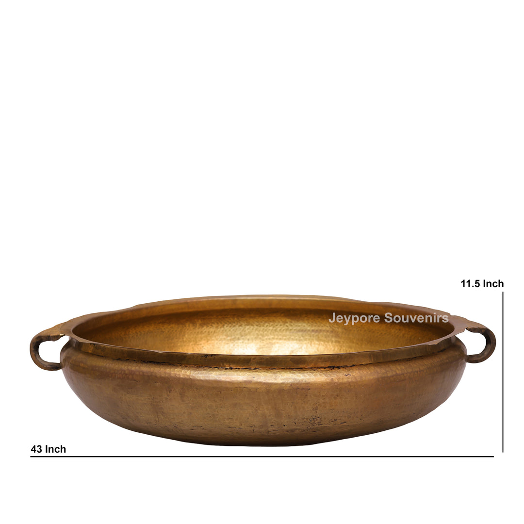 Antique Brass Urli Bowl with Hammered Finish &amp; Side Handles