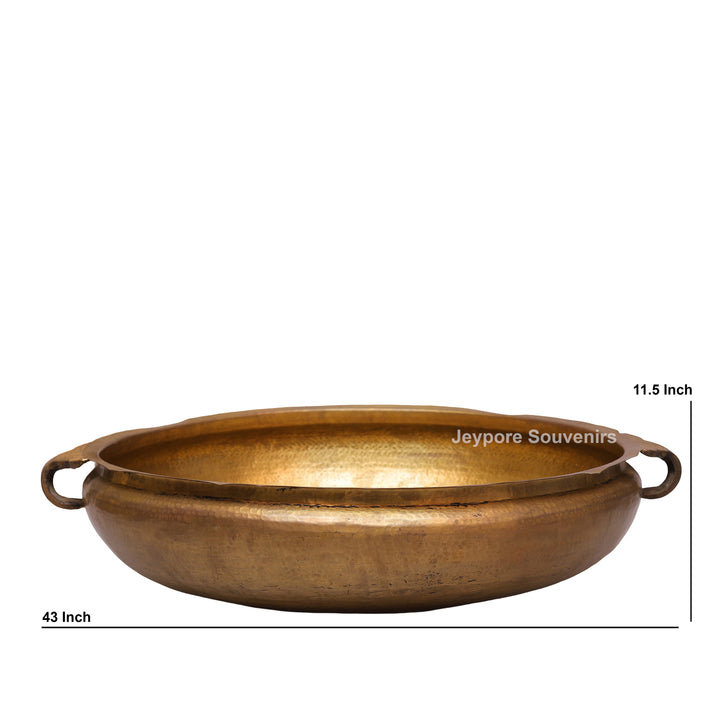 Antique Brass Urli Bowl with Hammered Finish &amp; Side Handles