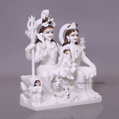 24" White Marble Shiva Parivar Idol - Lord Shiva, Parvati, Ganesha & Kartikeya