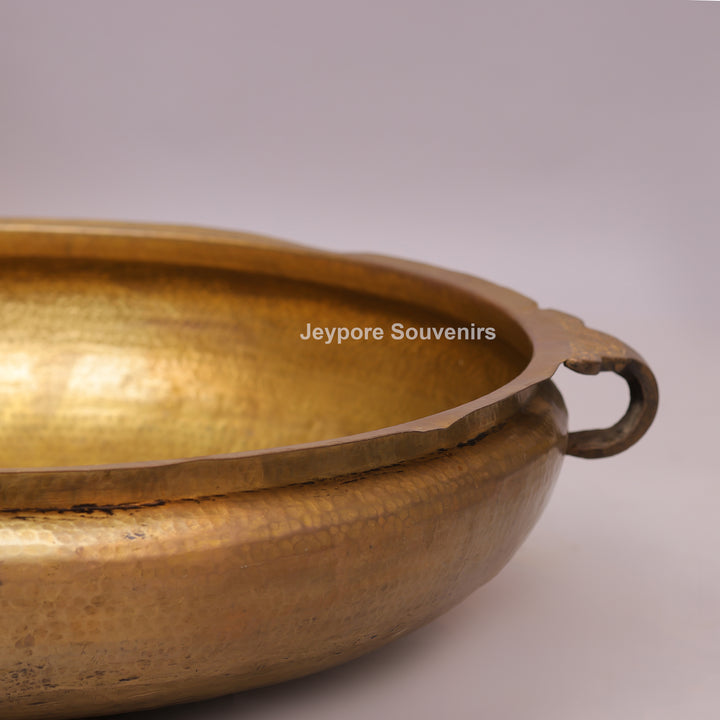 Antique Brass Urli Bowl with Hammered Finish &amp; Side Handles