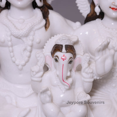 24" White Marble Shiva Parivar Idol - Lord Shiva, Parvati, Ganesha & Kartikeya