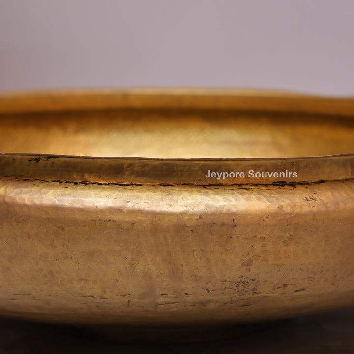 Antique Brass Urli Bowl with Hammered Finish &amp; Side Handles