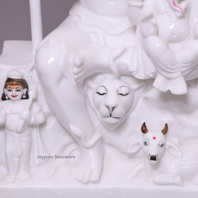 24" White Marble Shiva Parivar Idol - Lord Shiva, Parvati, Ganesha & Kartikeya