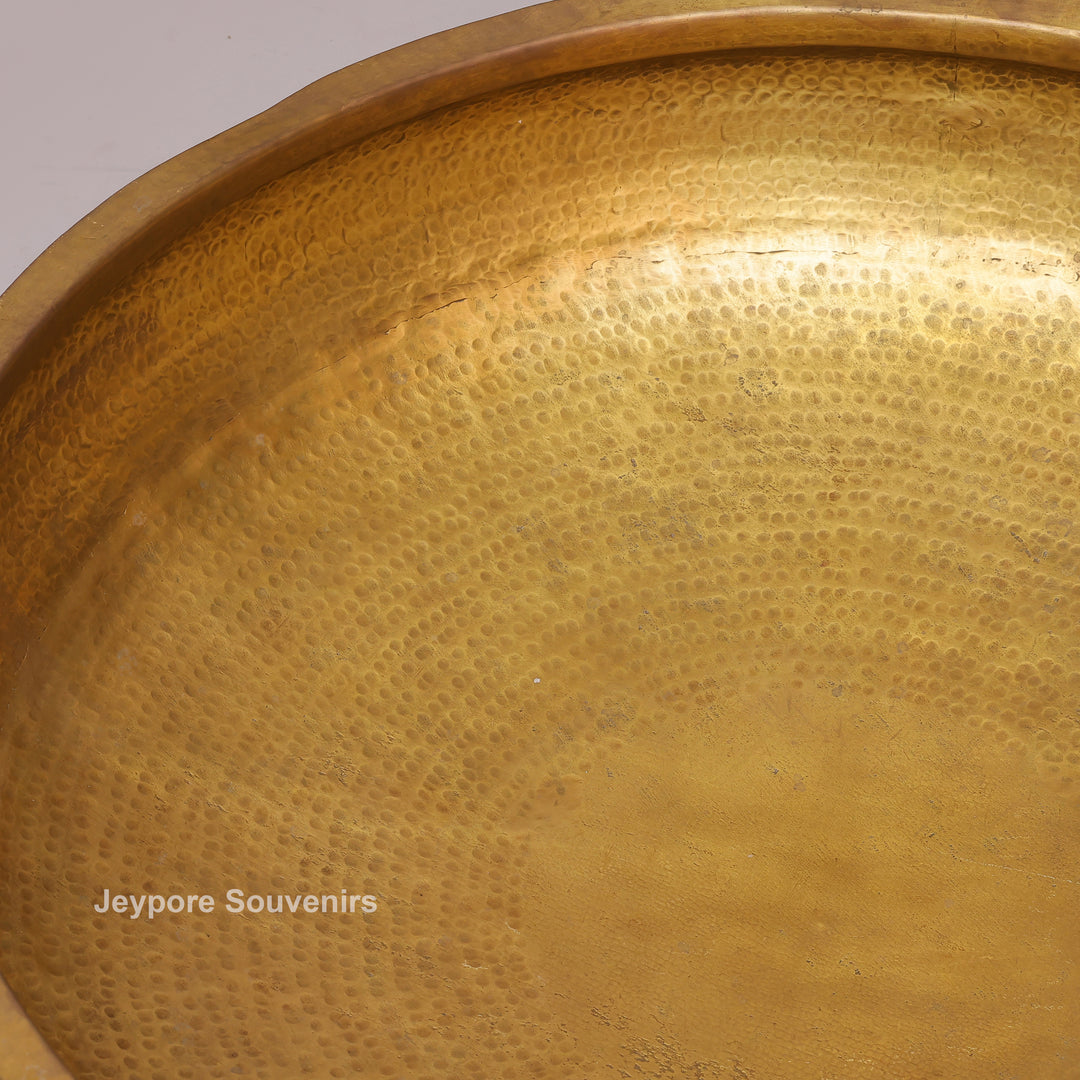Antique Brass Urli Bowl with Hammered Finish &amp; Side Handles