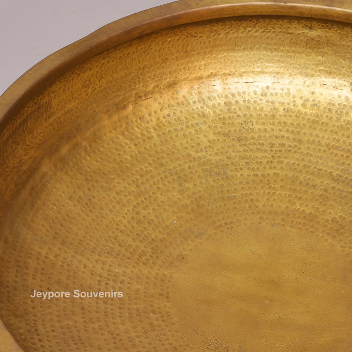 Antique Brass Urli Bowl with Hammered Finish &amp; Side Handles