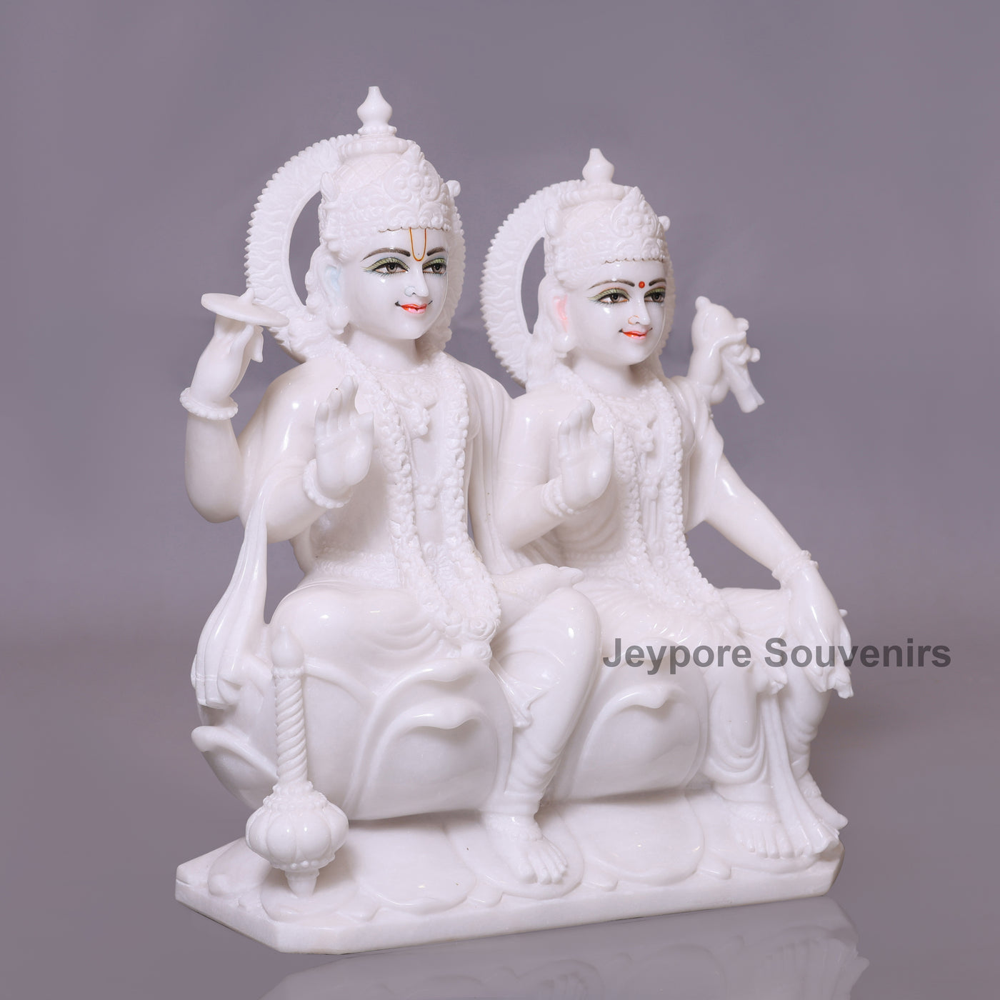 24" Divine White Marble Lakshmi Narayan Idol Set