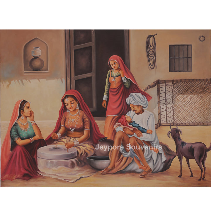 Traditional Rajasthani village Culture - Canvas Painting