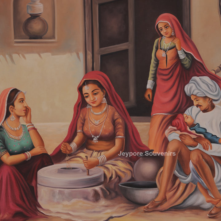 Traditional Rajasthani village Culture - Canvas Painting