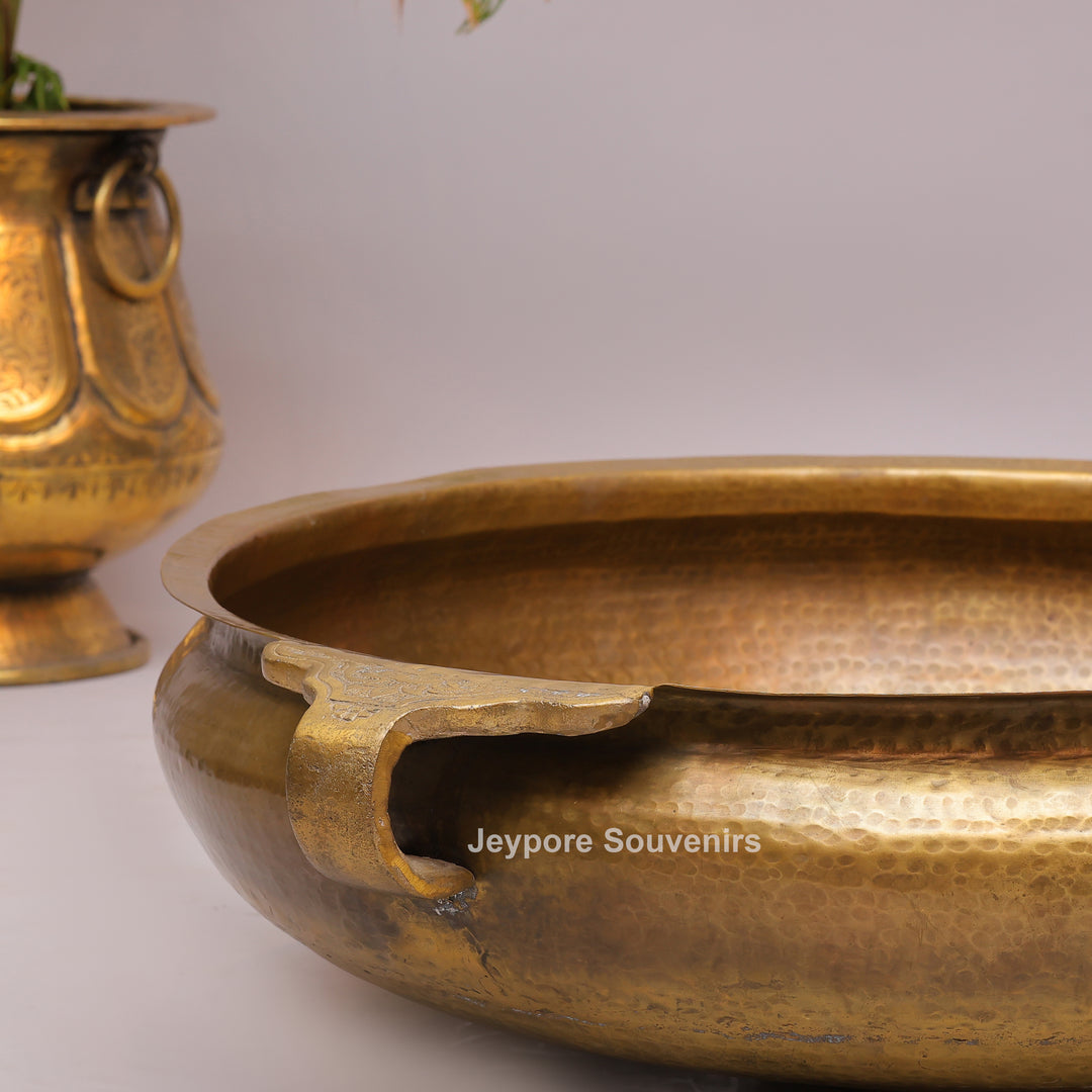Handcrafted Brass Urli Bowl with Side Handles