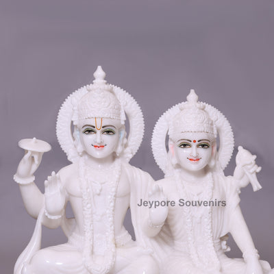 24" Divine White Marble Lakshmi Narayan Idol Set
