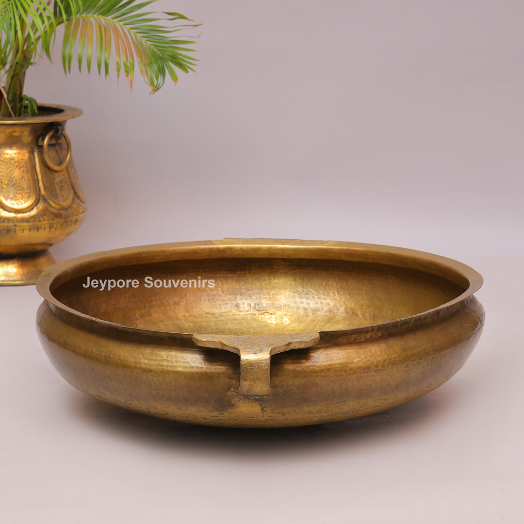 Handcrafted Brass Urli Bowl with Side Handles