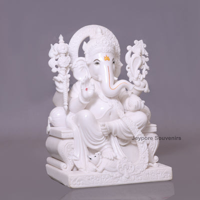 27" Handcrafted  Pure White Marble Lord Ganesha Statue