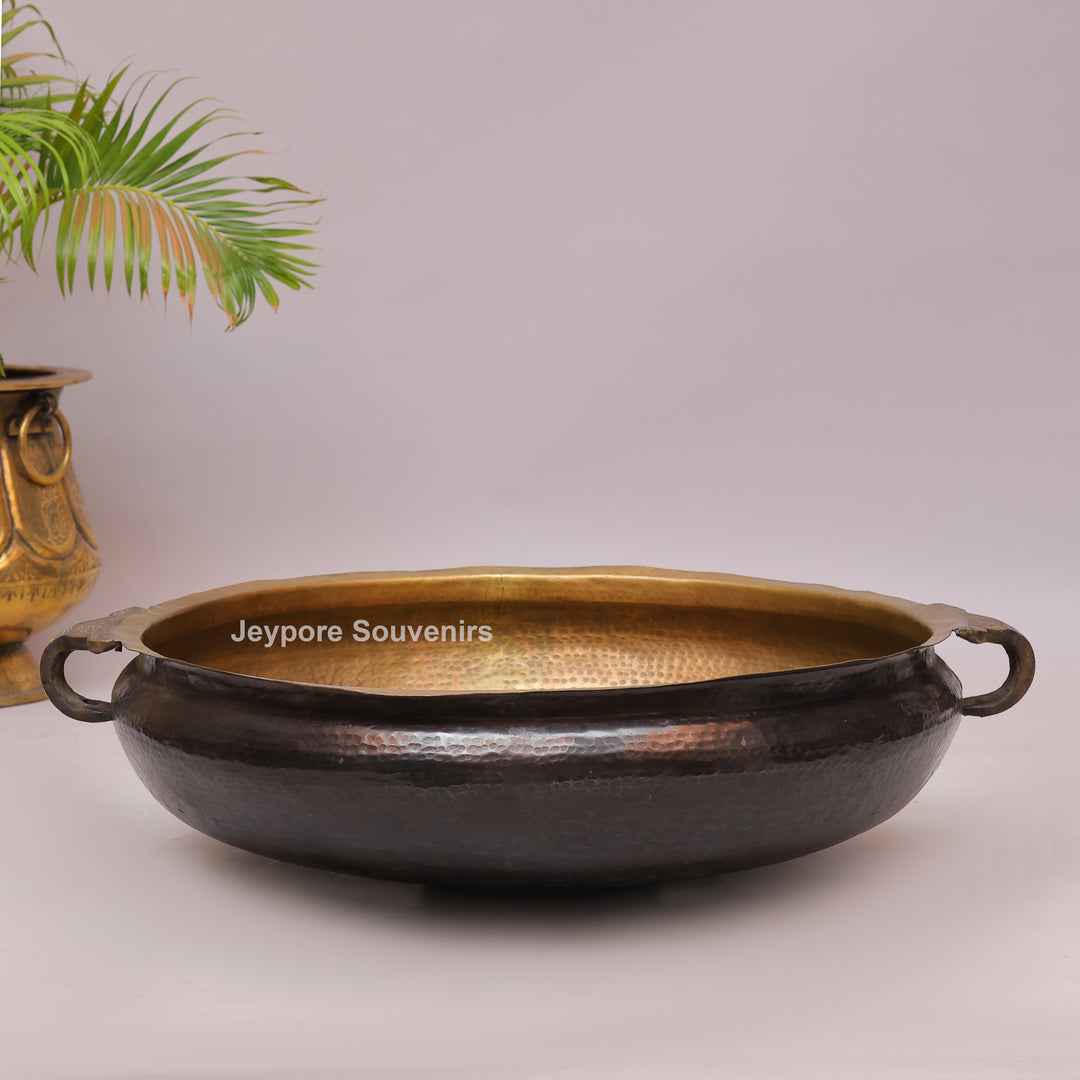 Handcrafted Antique Brass Urli Bowl with Side Handles