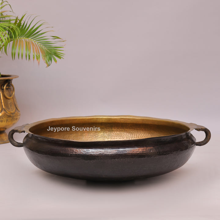 Handcrafted Antique Brass Urli Bowl with Side Handles