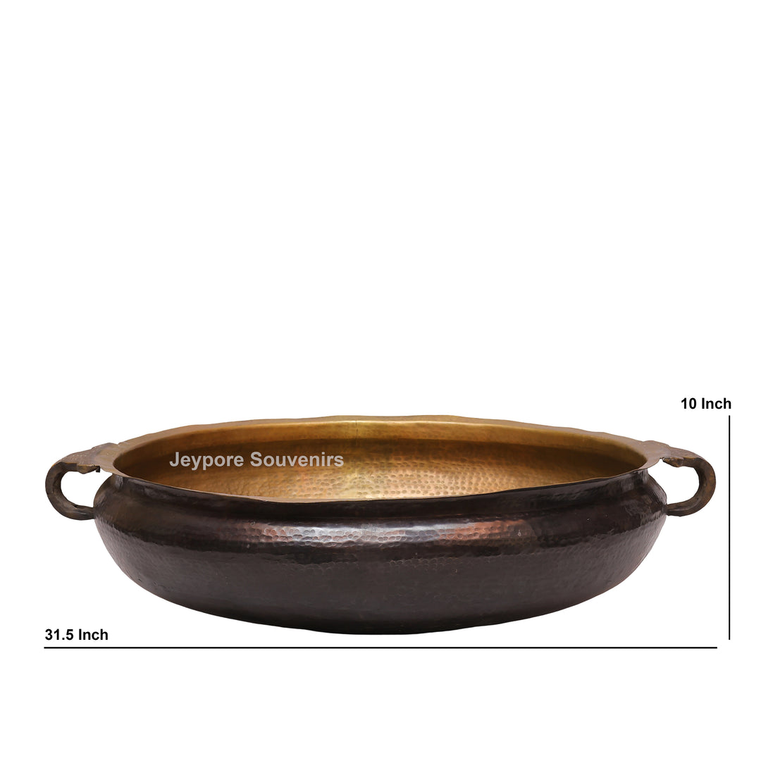 Handcrafted Antique Brass Urli Bowl with Side Handles