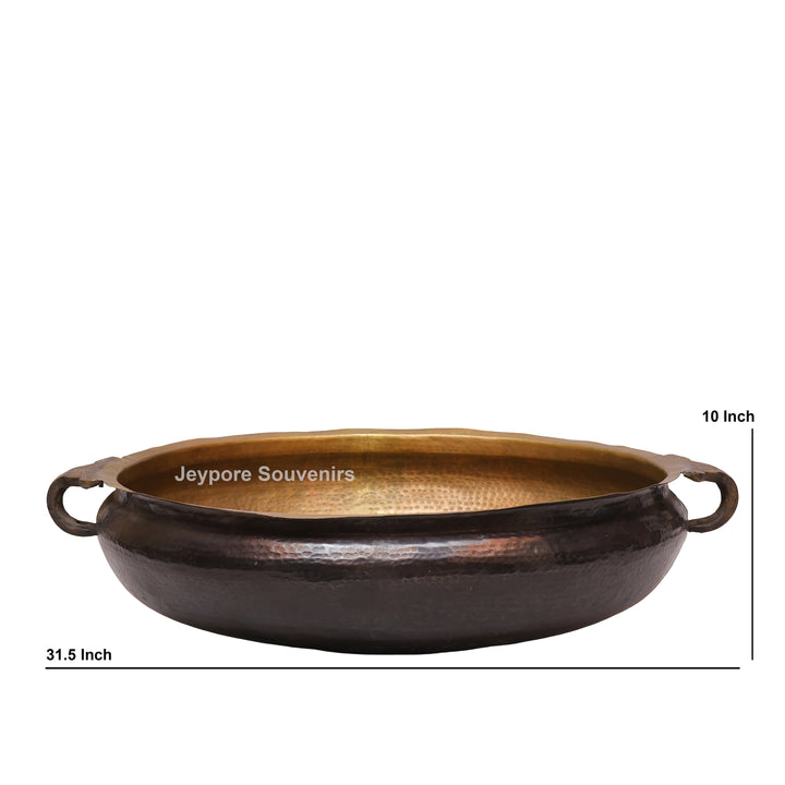Handcrafted Antique Brass Urli Bowl with Side Handles