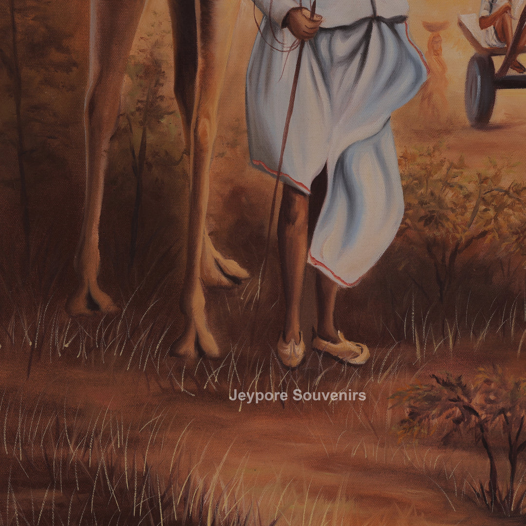 Traditional Rajasthani Village Life Canvas Painting – Rural Heritage Wall Art