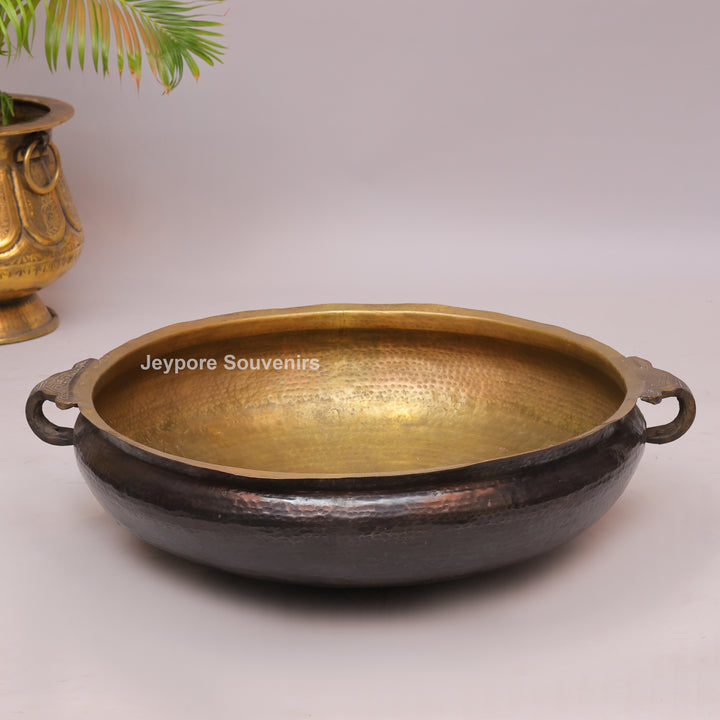 Handcrafted Antique Brass Urli Bowl with Side Handles