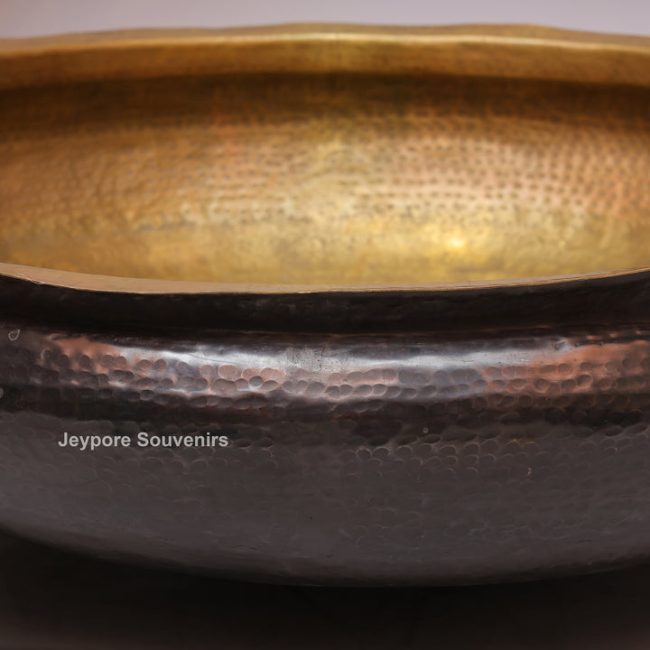 Handcrafted Antique Brass Urli Bowl with Side Handles