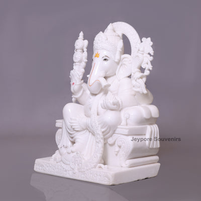 27" Handcrafted  Pure White Marble Lord Ganesha Statue